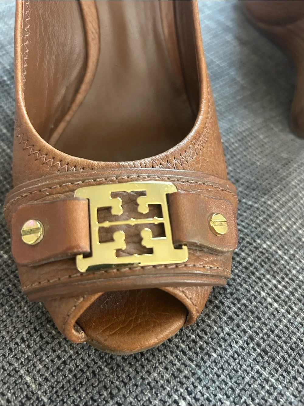 Tory Burch Women's Brown Leather Peep-Toe Wedges
